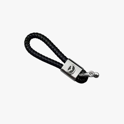 Брелок для ключів з логотипом Mazda (зі шкіряною косичкою, металевий, автомобільний, сувенірний