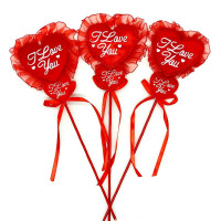 Серце атласне з рюшами на паличці «I LOVE YOU», декор для весілля, Дня закоханих