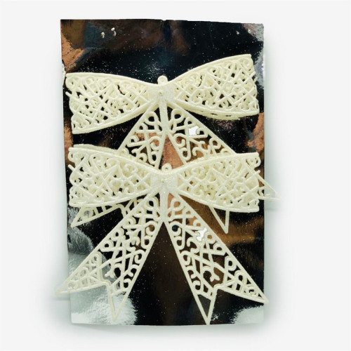 Набір бантиків з гнучкого пластику, 12х5 см, 2 шт, молочний колір, з ниткою для декору-1