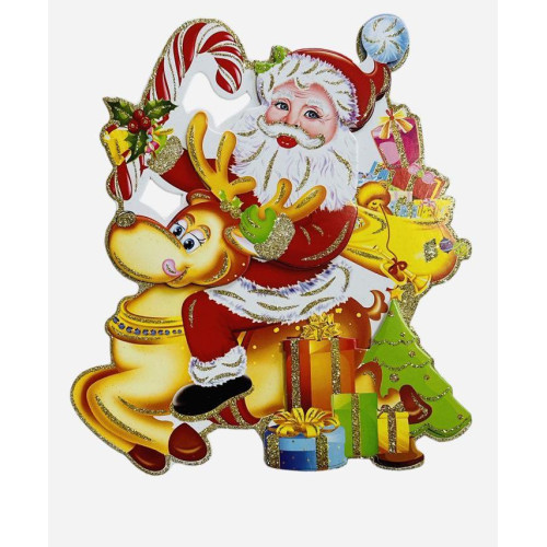 Листівка Санта-Клаус з блискітками, 280х230 мм, новорічна на подвійному скотчі-1