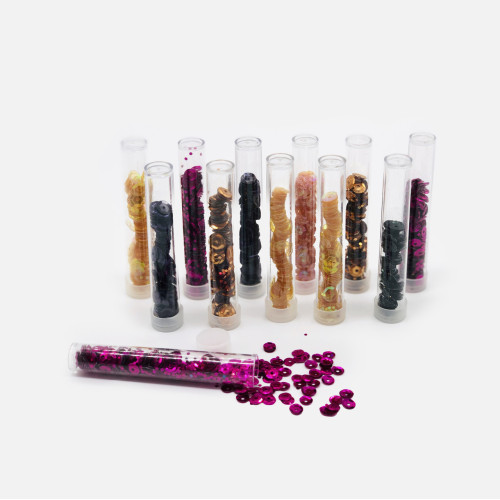 Набір паєток 5 мм, 12 кольорів у баночках на стрічці | Для творчості та декору-2