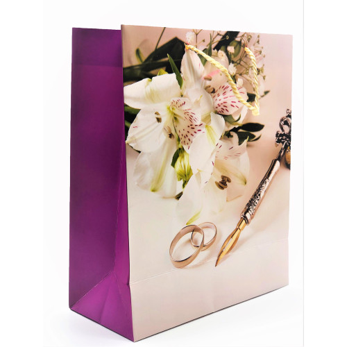 Подарунковий весільний пакет 32×26×12 см – паперовий щільний пакет для подарунків на весілля