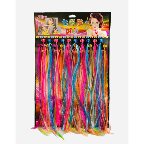 Накладні кольорові пасма для волосся на кліпсах, набір 30 шт, яскраві штучні пасма для дівчаток