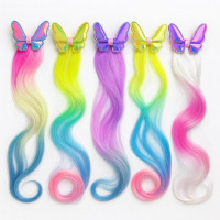 Украшение для девочек с клипсой-бабочкой и радужным прядям, длина изделия 45 см