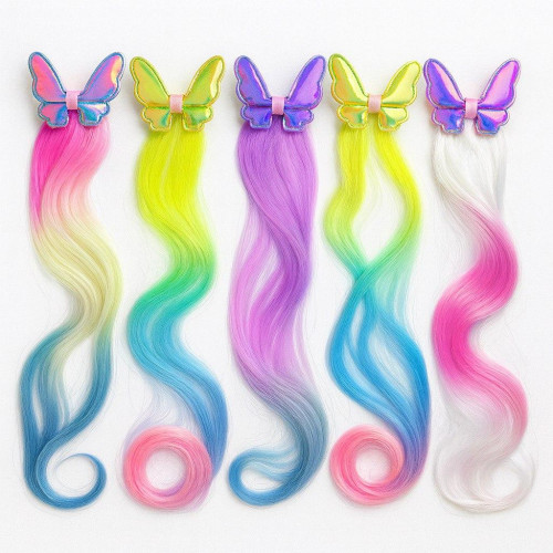 Прикраса для дівчаток з кліпсою-метеликом та райдужними пасмами, довжина виробу 45 см