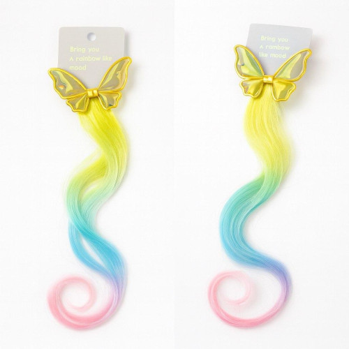 Прикраса для дівчаток з кліпсою-метеликом та райдужними пасмами, довжина виробу 45 см-1