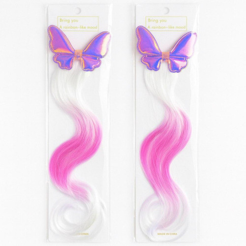 Прикраса для дівчаток з кліпсою-метеликом та райдужними пасмами, довжина виробу 45 см-2