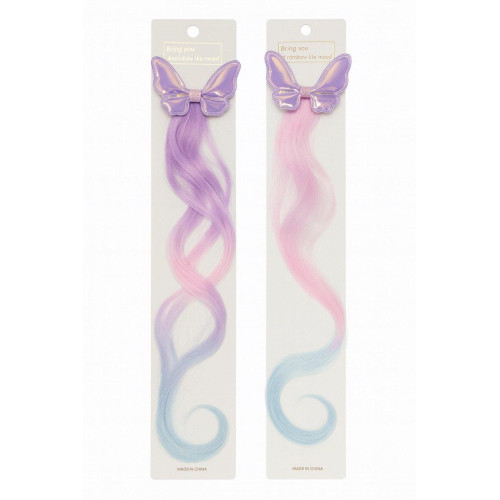 Прикраса для дівчаток з кліпсою-метеликом та райдужними пасмами, довжина виробу 45 см-3