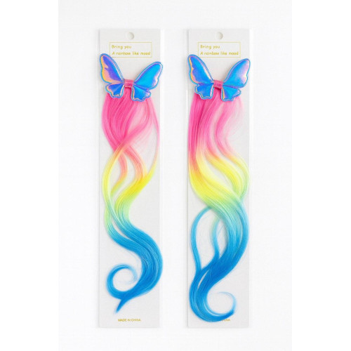 Прикраса для дівчаток з кліпсою-метеликом та райдужними пасмами, довжина виробу 45 см-4
