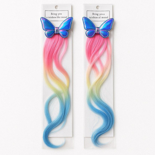 Прикраса для дівчаток з кліпсою-метеликом та райдужними пасмами, довжина виробу 45 см-5