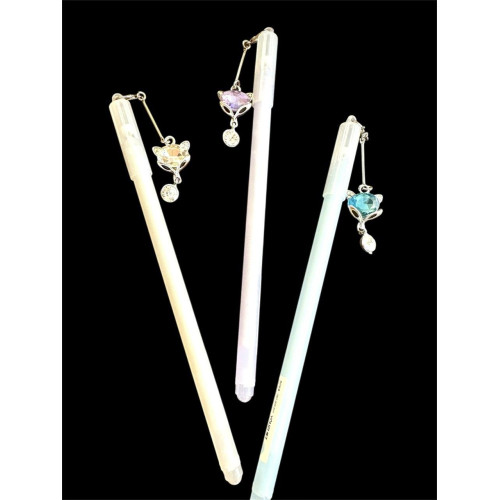 Ручка гелева з підвіскою Діамантова кішка, стильний аксесуар, подарунок для дівчат, 0.5 мм-1