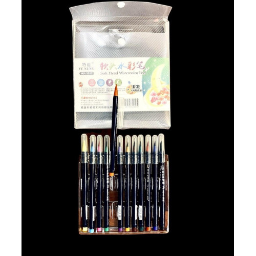 Акварельні фломастери з м'яким наконечником MK-2017, набір 12 кольорів для малювання та скетчингу-2