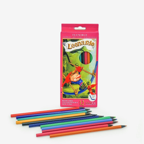 Кольорові олівці Leoonardo пластикові – набір 12 кольорів для малювання, шкільні та художні