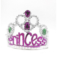 Корона детская праздничная PRINCESS, серебряная с малиновым, для девочки