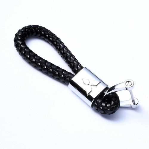 Брелок для ключів з логотипом MITSUBISHI (зі шкіряною косичкою, металевий, сувенірний, подарунковий, для авто