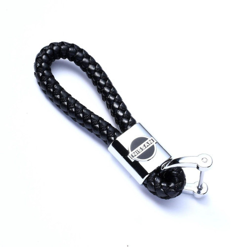 Брелок Nissan зі шкіряною косичкою, металевий, автомобільний, подарунковий