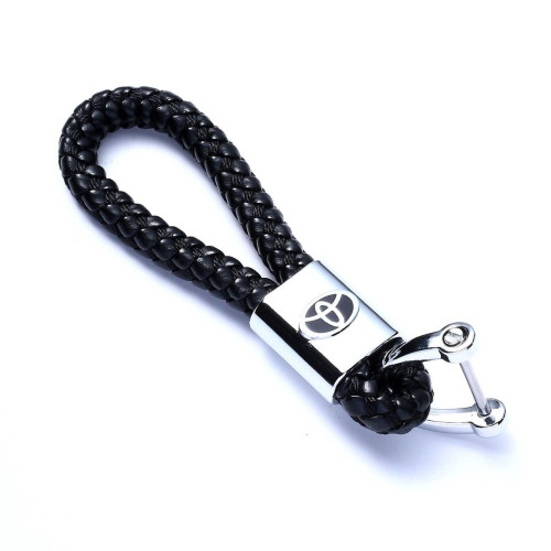 Брелок для ключів з логотипом Toyota (зі шкіряною косичкою, металевий, автомобільний, сувенірний