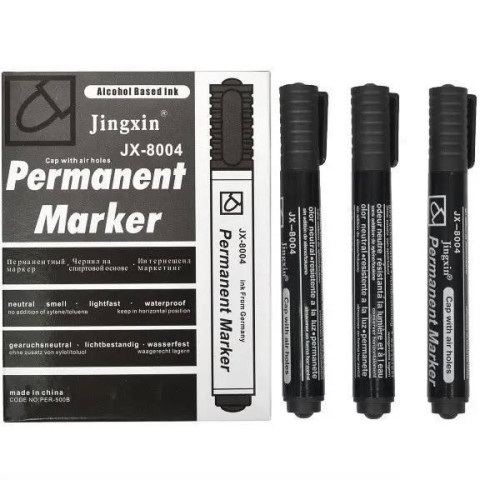 Маркер перманентний чорний 8004, для паперу, пластику, металу, з кліпом, кулеподібний наконечник