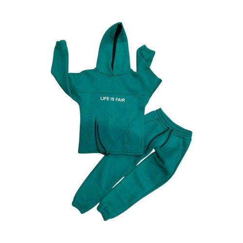 Костюм спортивний «LIFE IS FAIR» — худі та штани, бірюзовий, утеплений, унісекс