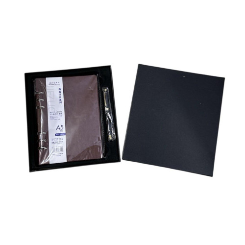 Діловий набір: блокнот А5 на спіралі з кульковою ручкою у подарунковій картонній коробці-1