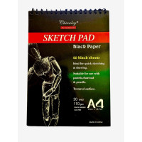 Скетчбук А4, чорний папір, 20 аркушів, щільність 110 г/м², для малювання, 21x29.7 см