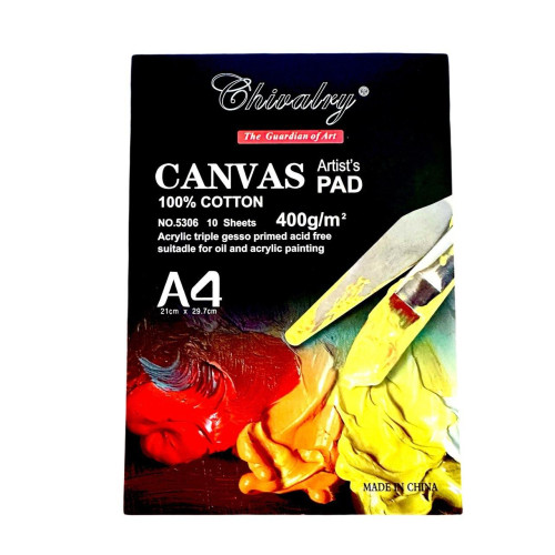 Полотно на картоні А4, 10 аркушів, 100% бавовна, потрійна ґрунтовка, для олії, акрилу