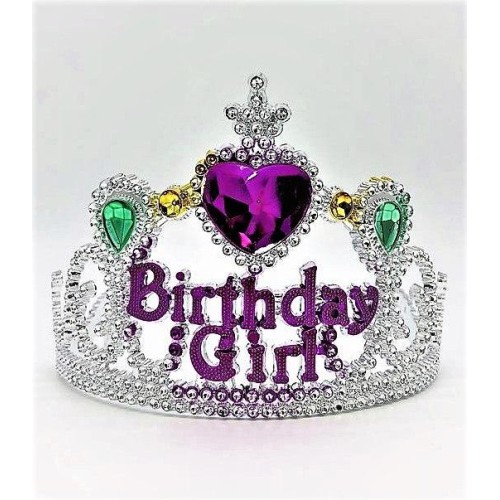 Корона дитяча «Birthday Girl» на день народження для дівчинки, сріблясто-малинова, святковий аксесуар іменинниці