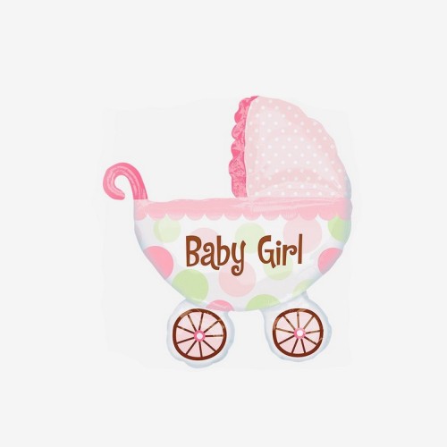 Фольгована куля "Baby Girl Stroller" (рожева коляска, 20×24 см) – міні-кулька для дівчаток, дитячих свят та фотосесій
