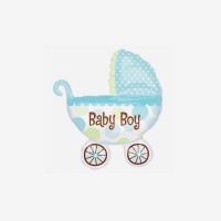 Фольгована куля «Коляска» блакитна міні, 20×24 см, для Baby Shower
