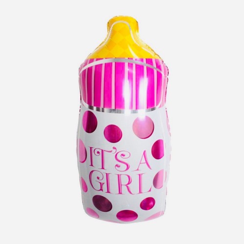 Фольгована куля "Бутилка" рожевий 81×42 см для виписки дівчинки та baby shower