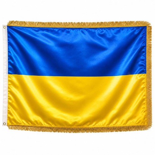 Прапор України з бахромою 90×150 см, синьо-жовтий, блискучий, поліестер